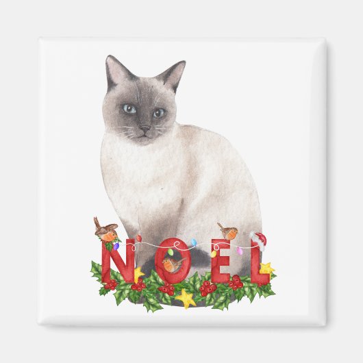 Kerst Siamese Kat Aquarel Magneet (Voorkant)