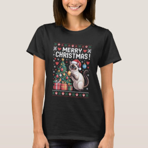 Kerst Siamese Kat Huisdier Xmas Kerstman Hoed T-shirt