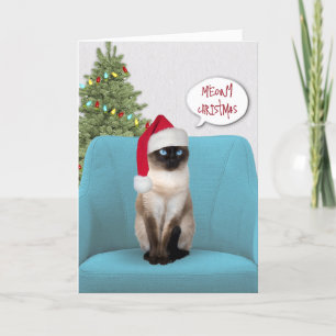 Kerst Siamese kat op een stoel  Feestdagen Kaart