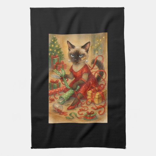 Kerst Siamese Kat Poster Vakantie Thuis Theedoek (Verticaal)