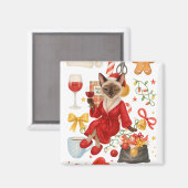 Kerst Siamese kat viert thuis  Magneet (Voorkant / Achterkant)
