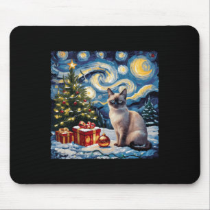 Kerst Siamese Kattenkunst Van Gogh De Sterrennacht Muismat