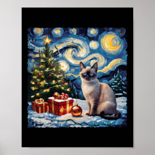 Kerst Siamese Kattenkunst Van Gogh De Sterrennacht Poster