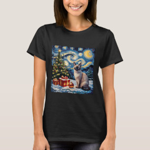 Kerst Siamese Kattenkunst Van Gogh De Sterrennacht T-shirt