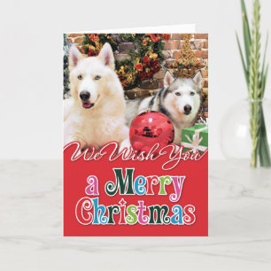 Kerst - Siberische Huskies - Bailey en Katya Feestdagen Kaart