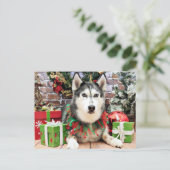 Kerst - Siberische Husky - Nika Feestdagenkaart (Staand voorkant)