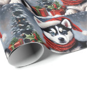 Kerst Siberische Husky Puppy Dragen Santa Hat Cadeaupapier (Rol Hoek)