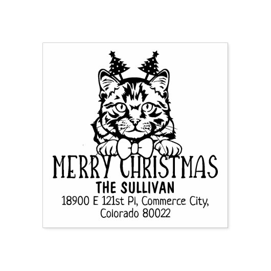 Kerst Siberische Kat Retouradres Rubberstempel (Afrduk)