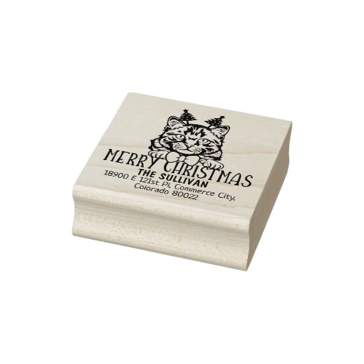 Kerst Siberische Kat Retouradres Rubberstempel (Stempel)