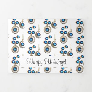 Kerst sieraden Boom blauw zwart helder Maan  Drieluik Wenskaart