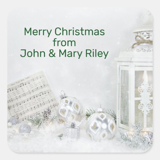 Kerst Silent Night Lantern Vierkante Sticker (Voorkant)