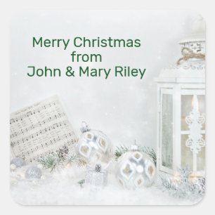 Kerst Silent Night Lantern Vierkante Sticker