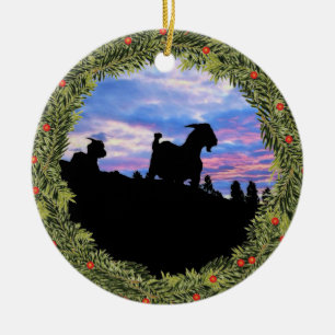 Kerst Silhouetten Geiten op de Berg Keramisch Ornament
