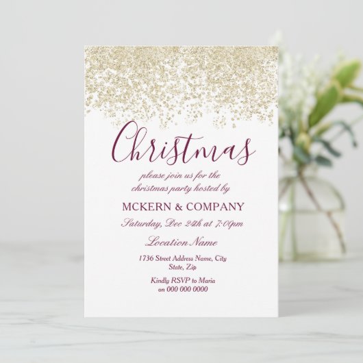 Kerst Silver Glitter Burgundy Kaart (Staand voorkant)