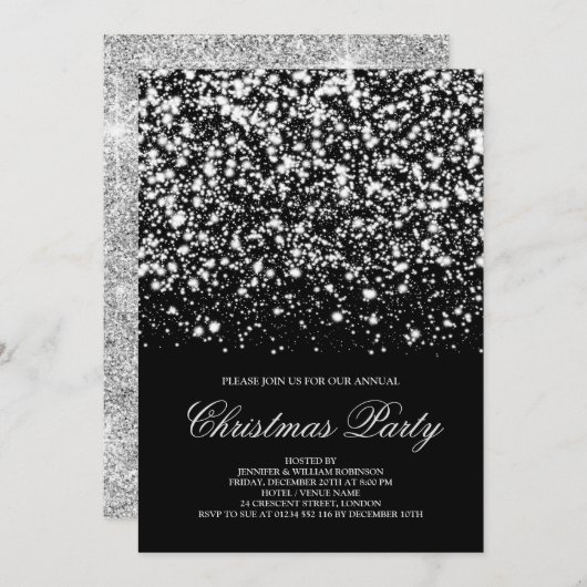 Kerst Silver Glitter Glam Elegant Kaart (Voorkant / Achterkant)