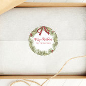 Kerst Simple Red Holly Berries Pine Wreate Ronde Sticker