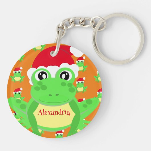 Kerst Sinaasappel Frog Santa Hat Pattern Novelty Sleutelhanger (Achterkant)