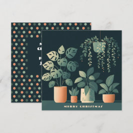 Kerst Sinaasappel Groen Potted Planten Feestdagenkaart