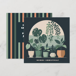 Kerst Sinaasappel Groen Potted Planten Feestdagenkaart