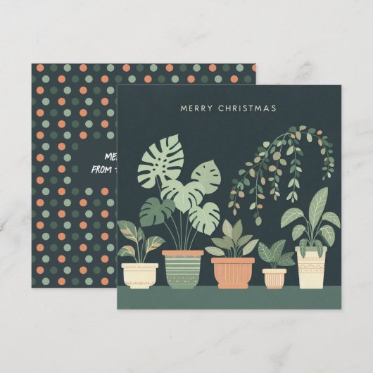 Kerst Sinaasappel Groen Potted Planten Feestdagenkaart (Voorkant / Achterkant)