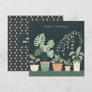 Kerst Sinaasappel Groen Potted Planten Feestdagenkaart