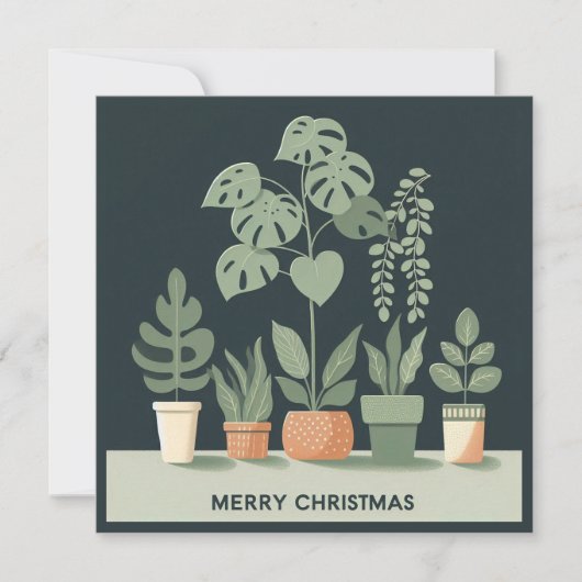 Kerst Sinaasappel Groen Potted Planten Feestdagenkaart (Voorkant)