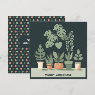 Kerst Sinaasappel Groen Potted Planten Feestdagenkaart