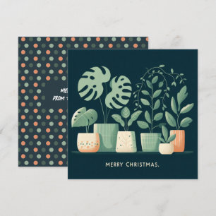 Kerst Sinaasappel Groene Potted Planten Feestdagenkaart