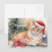 Kerst Sinaasappel Kat in Santa Hat Waterverf Feestdagenkaart (Voorkant / Achterkant)