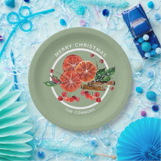 Kerst Sinaasappel Slices Kaneel Sticks Bessen Papieren Bordje (Feest)