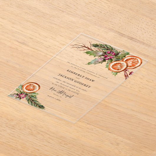 Kerst Sinaasappel Slices Mistletoe Wedding Acryl Uitnodigingen (Laagn)