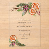 Kerst Sinaasappel Slices Mistletoe Wedding Acryl Uitnodigingen (Voorkant)
