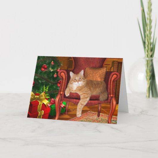 Kerst sinaasappel tabby feestdagen kaart (Voorkant)
