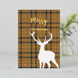 Kerst Sinaasappel tartan en herten Folie Feestdagenkaart