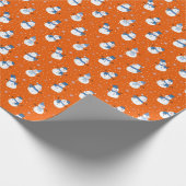 Kerst Sinaasappel Wrapping Papier met Sneeuwmannen (Hoek)