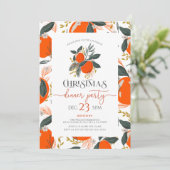 Kerst sinaasappels & bloemen patroonfeest uitnodig kaart (Staand voorkant)