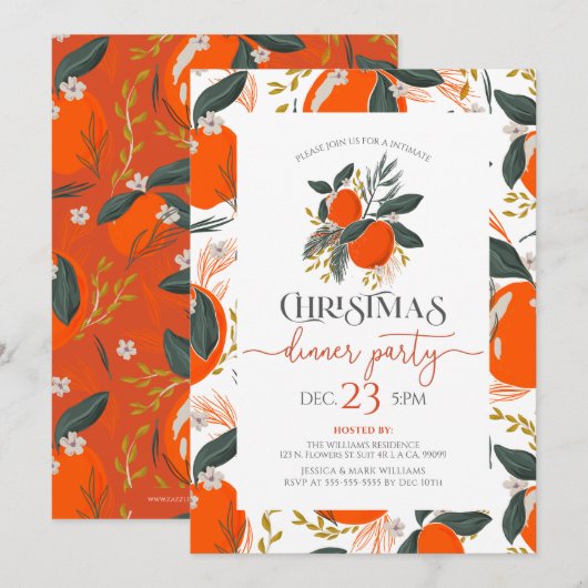 Kerst sinaasappels & bloemen patroonfeest uitnodig kaart (Voorkant / Achterkant)