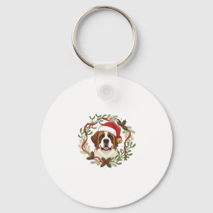 Kerst Sint Bernard Hond Santa Hoed Krans Sleutelhanger