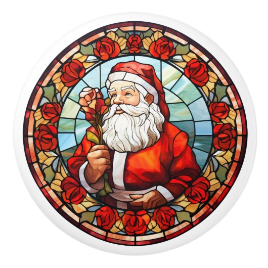 Kerst Sinterklaas Glas in lood Design Rozen Keramische Knop (Voorkant)