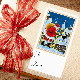 Kerst Sinterklaas Kat Cadeau Sticker Label
