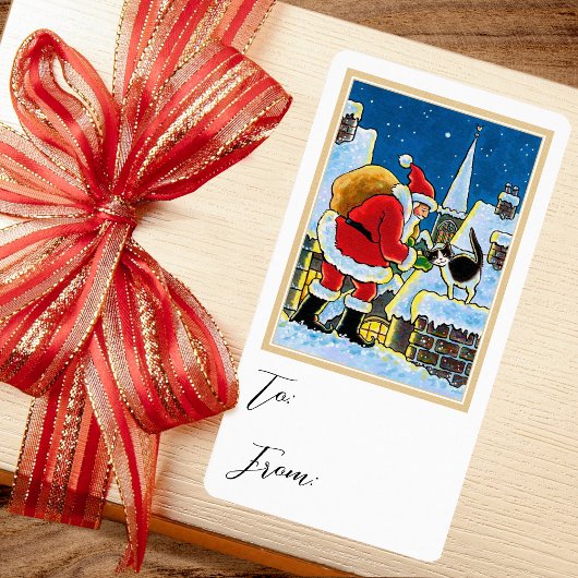Kerst Sinterklaas Kat Cadeau Sticker Label