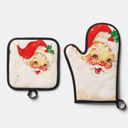 Kerst Sinterklaas Oven Mitt & Pot Houders Ovenwant & Pannenlap Set (Voorkant)