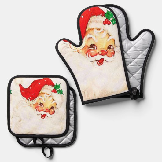 Kerst Sinterklaas Oven Mitt & Pot Houders Ovenwant & Pannenlap Set (Voorkant / Achterkant)