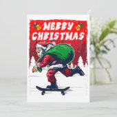 Kerst skateboarding Kerstman grappig Feestdagenkaart (Staand voorkant)