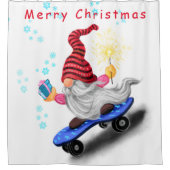 Kerst Skater Gnome met Gift Douche Gordijn (Voorkant)