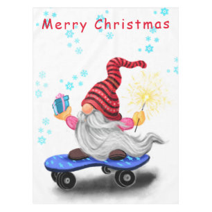 Kerst Skater Gnome met Gift Tafelkleed