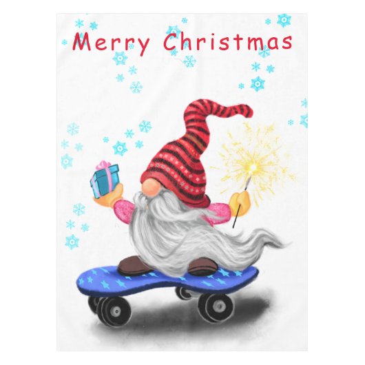 Kerst Skater Gnome met Gift Tafelkleed (Voorkant)