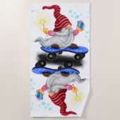 Kerst Skater Gnomen met Gift Beach Handdoek (Voorkant)