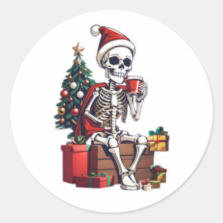 Kerst Skelet Dragen Santa Outfit Ronde Sticker