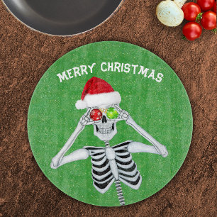 Kerst Skelet Glanzende Ornamenten Groen Goud Snijplank